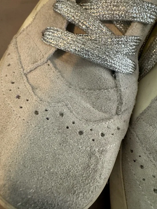 Golden Goose Mid Star Low-Top Sneakers in Grey, Silver & Pink Glitter - Picture 7 of 15